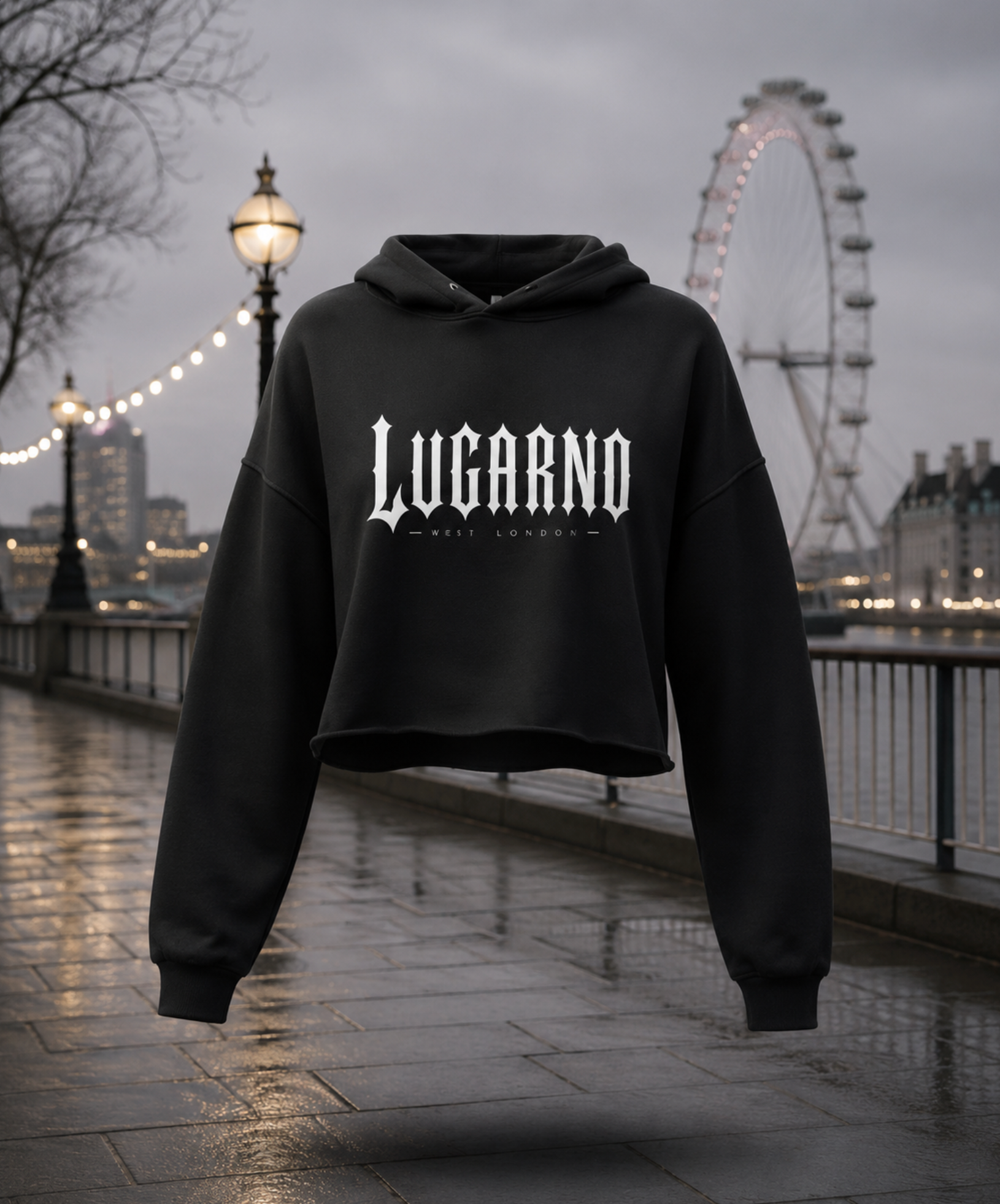 LUGARNO London Women’s Cropped Hoodie (Black)