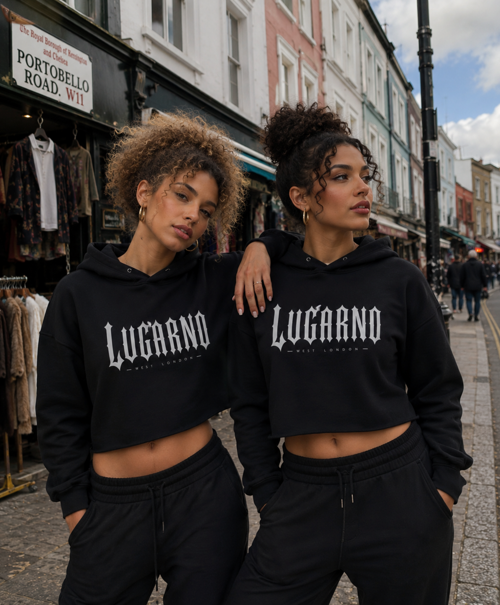 LUGARNO London Women’s Cropped Hoodie (Black)
