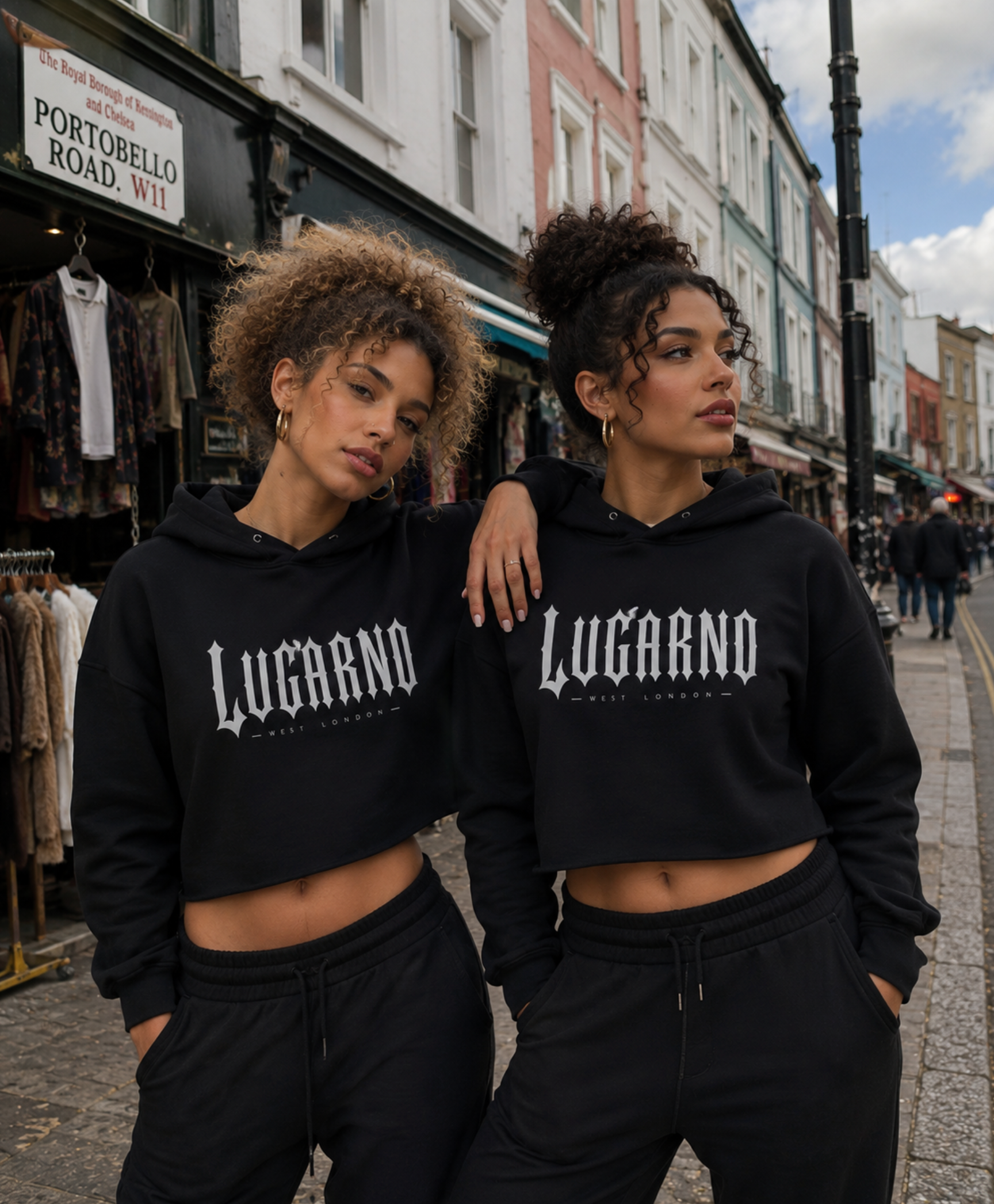 LUGARNO London Women’s Cropped Hoodie (Black)